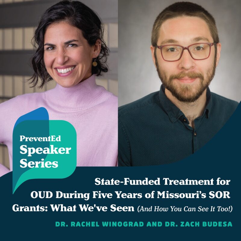 Small square image of Dr. Rachel Winograd and Dr. Zach Budesa featured as speakers for the PreventEd Speaker Series